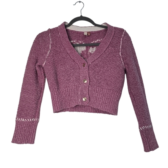 Pilcro Anthropologie Icon Cardigan Pink White Ying Yang Knit Cropped Sweater - Picture 5 of 13